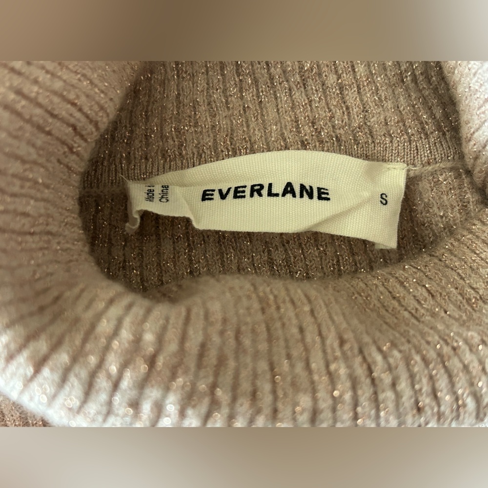 EVERLANE Blush Pink Turtleneck Shirt with Gold Metallic Threads Holiday Sz S - Picture 5 of 5